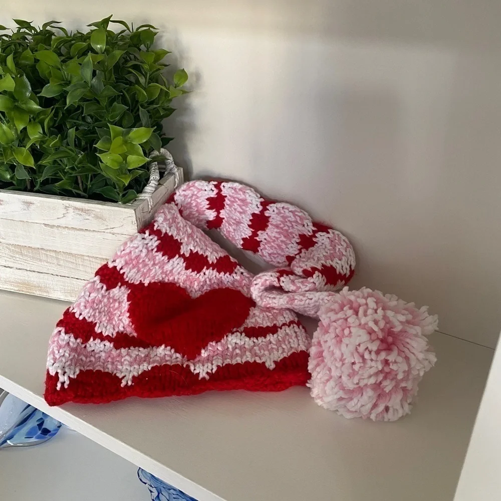 Valentine's Day Handmade Knitted Hat,Valentine Day Elf Hat,Photo Opp Adult/Youth
